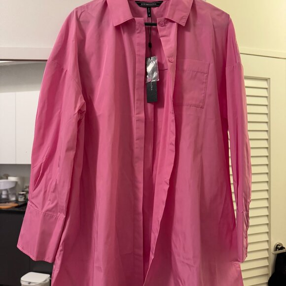 BCBGMAXAZRIA Collared Button-up Top In Fuchsia Pink - Size M - NWT - Picture 4 of 6